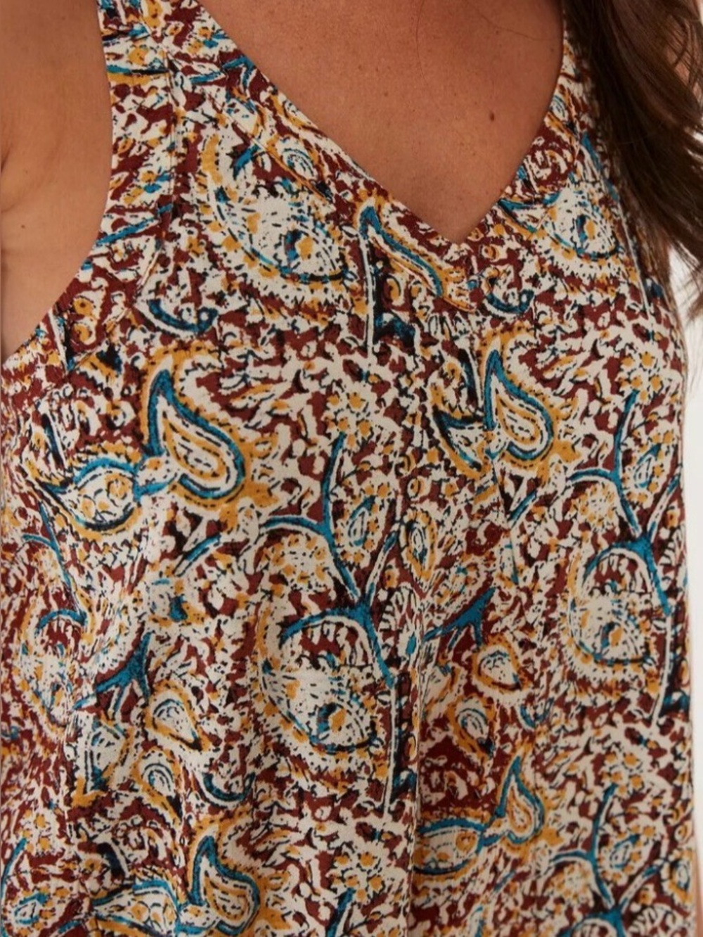 Fat Face Rust Multi-Color Printed BoHo Swing Top